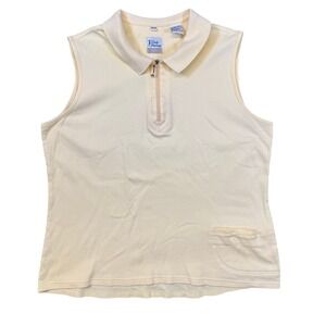 Lady Fairway Sleeveless Golf Polo Shirt XL Yellow Cotton Zip Up Golf Club Pull